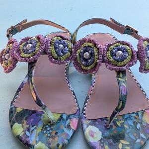 Betsey Johnson Purple and Green Floral Sandals